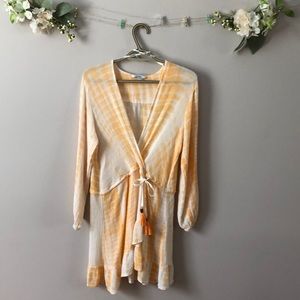 Blue Island Orange & White Rayon Pull Over Tiered Ruffled Beach Dress